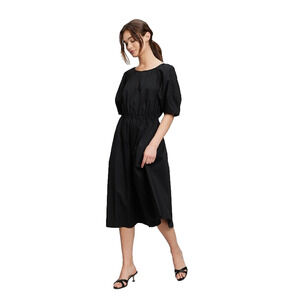 Gap Women Midi Dress XS Black Puff Sleeve Keyhole Citycore Minimalist Preppy NEW
